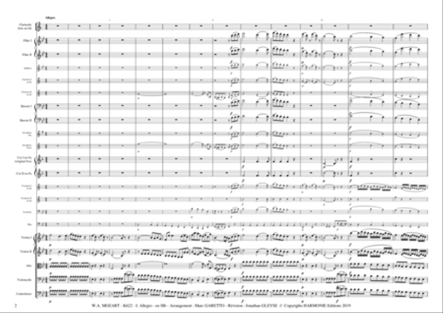 MOZART Clarinet Concerto K 622 - I. ALLEGRO // for Bb clarinet or A clarinet // Original or Modern F Chamber Orchestra scores gallery preview page 2