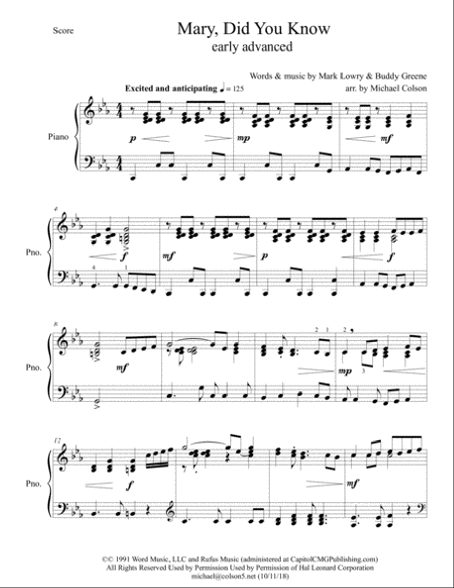 Mary, Did You Know? Piano Solo scores gallery preview page 2