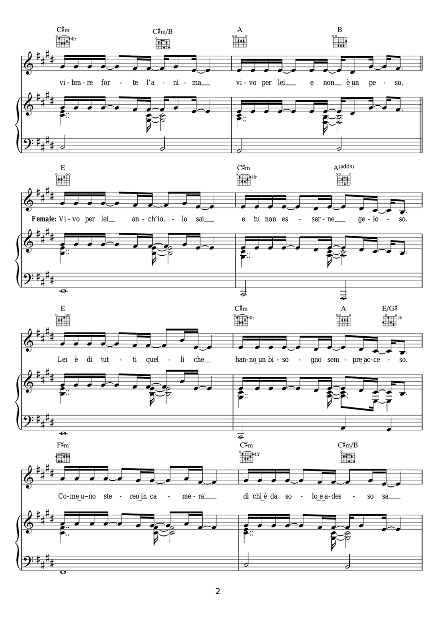 Vivo Per Lei Piano, Vocal, Guitar scores gallery preview page 2