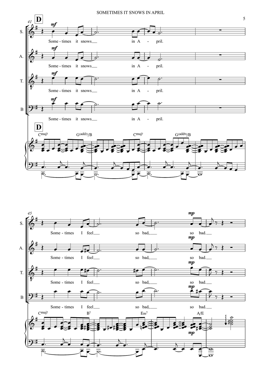 Sometimes It Snows In April 4-Part scores gallery preview page 5