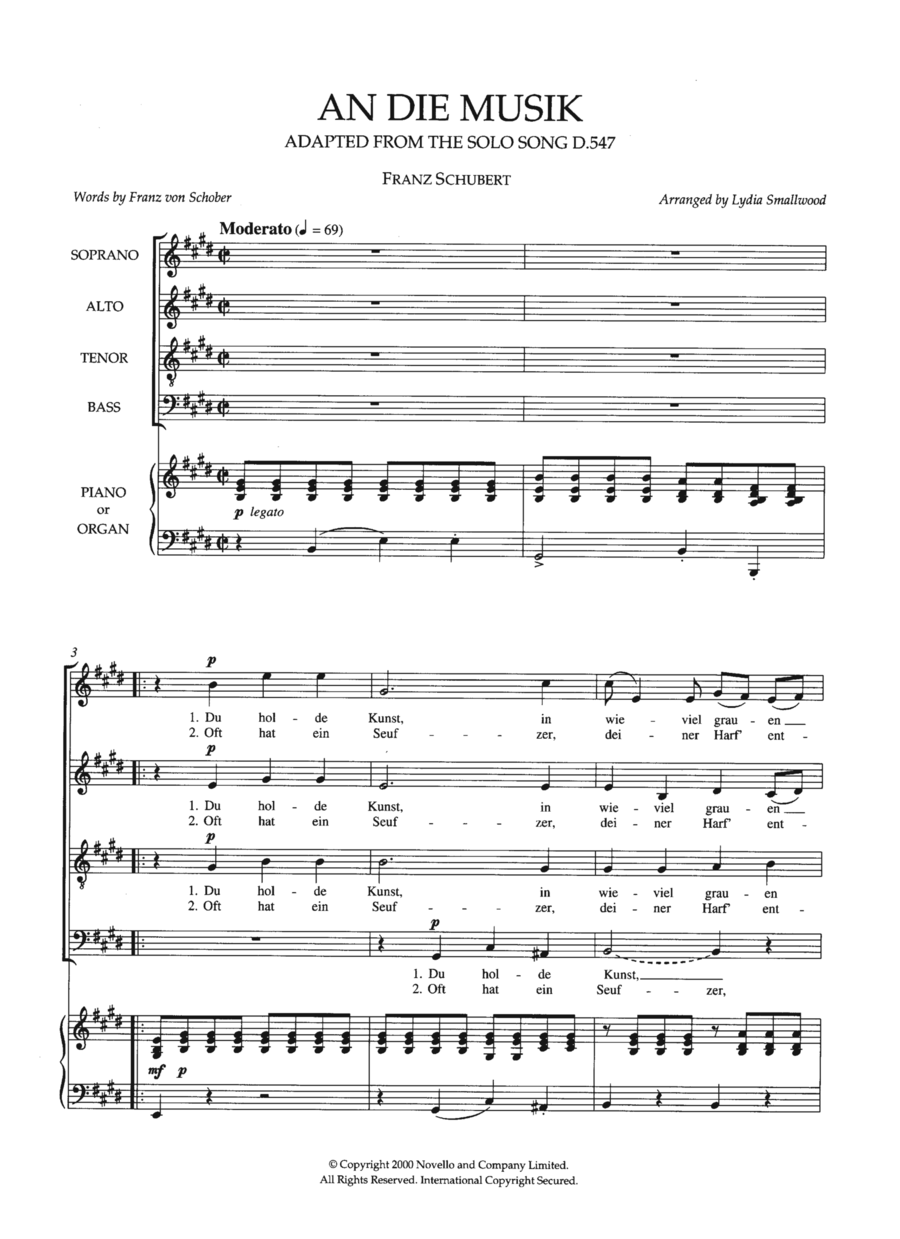 An Die Musik (arr. Lydia Smallwood) 4-Part scores gallery preview page 1