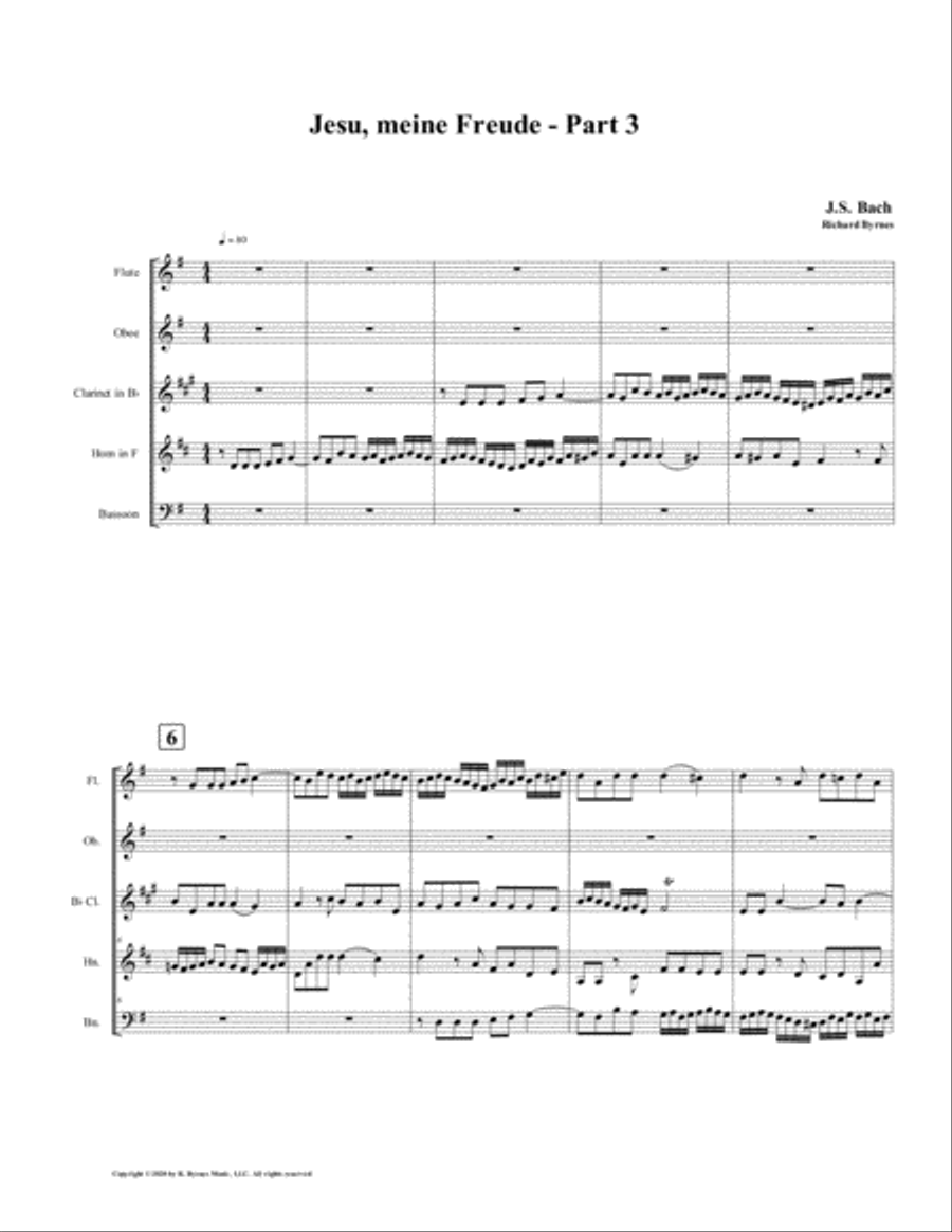 Jesu, meine Freude - Part 3, by J.S. Bach for Woodwind Quintet Woodwind Quintet scores gallery preview page 1