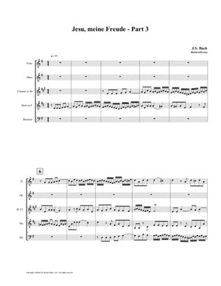 Jesu, meine Freude - Part 3, by J.S. Bach for Woodwind Quintet