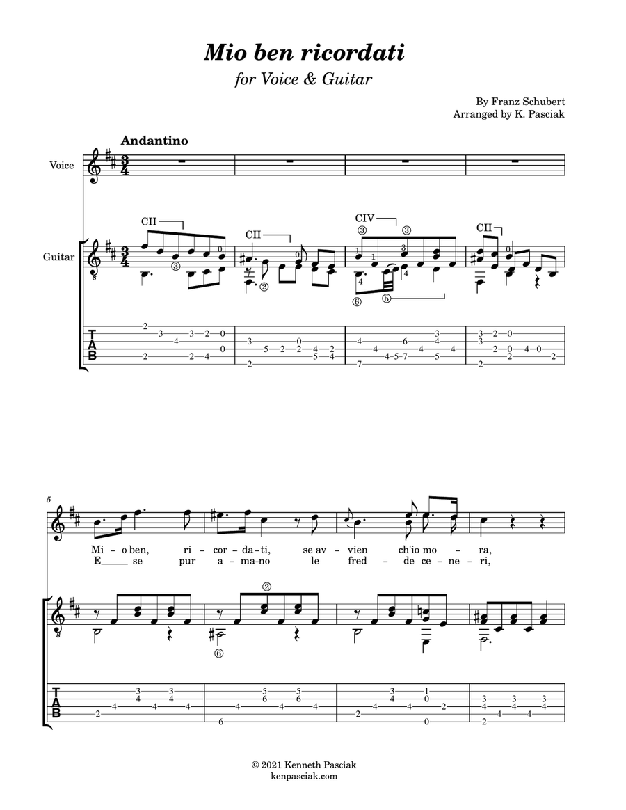 Mio ben ricordati (for Voice and Guitar) Chamber Music scores gallery preview page 3