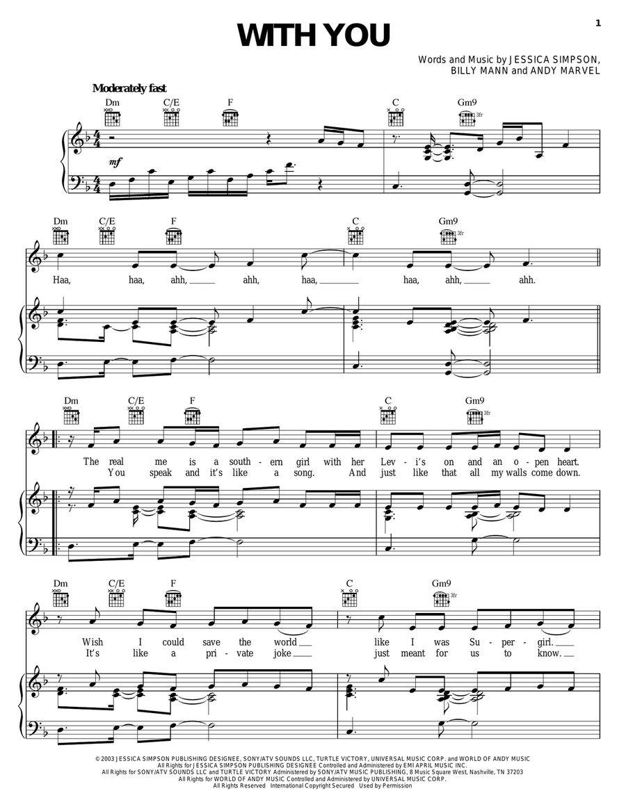 With You Piano, Vocal, Guitar scores gallery preview page 1