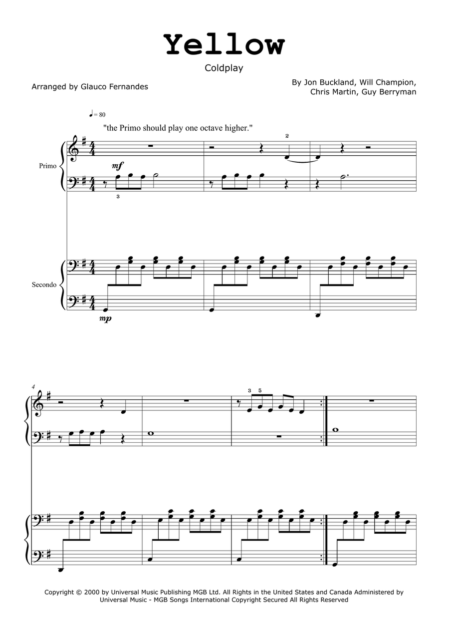 Yellow 1 Piano, 4-Hands scores gallery preview page 1