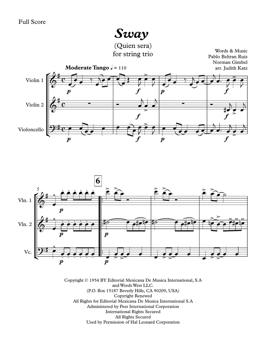 Sway (Quien Sera) String Trio scores gallery preview page 1