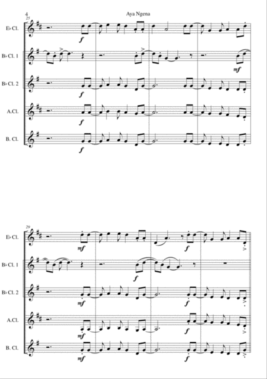 Aya Ngena for clarinet quintet (including E flats) Clarinet Quintet scores gallery preview page 4