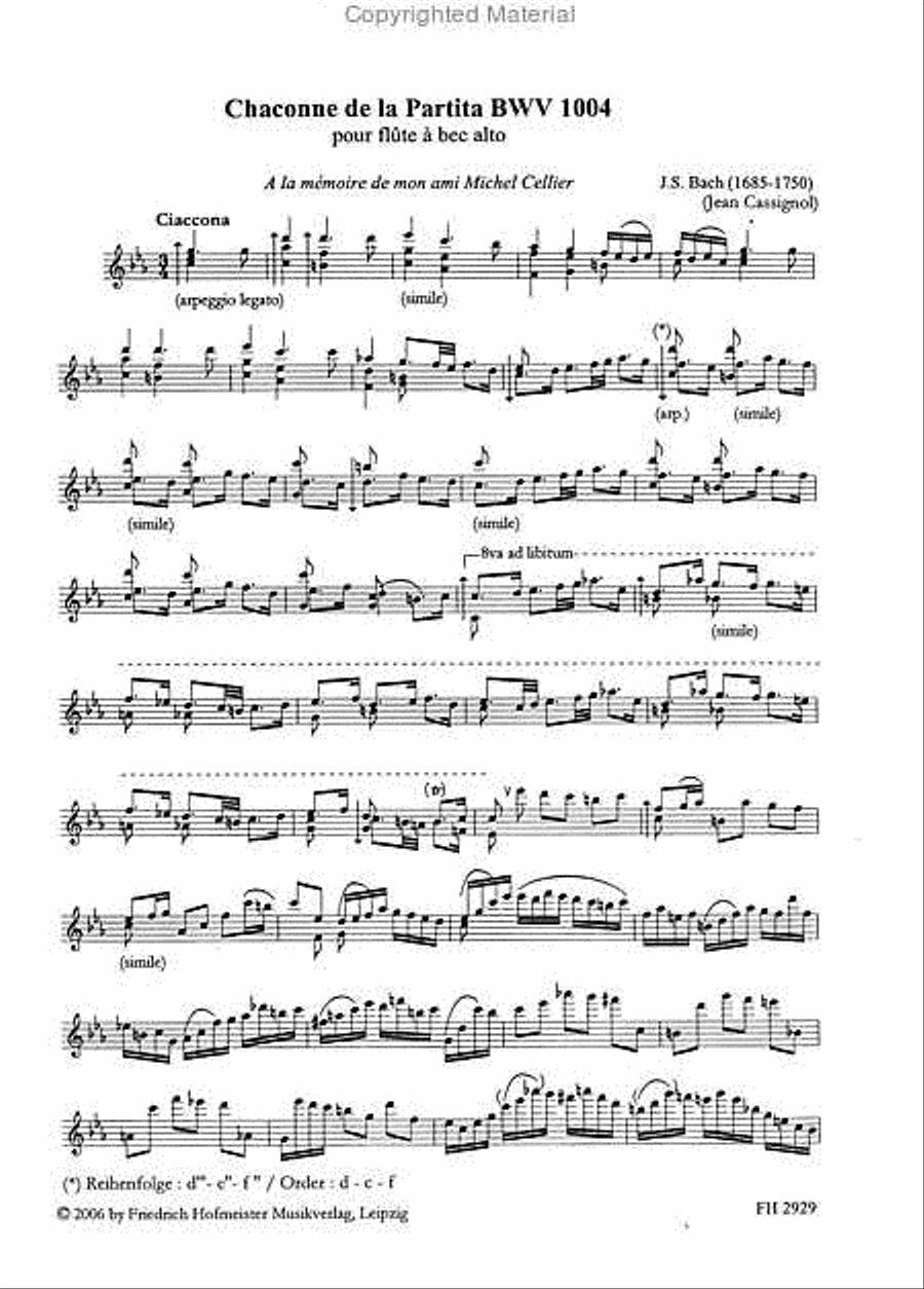 Chaconne de la Partita, BWV 1004 Alto Recorder scores gallery preview page 2