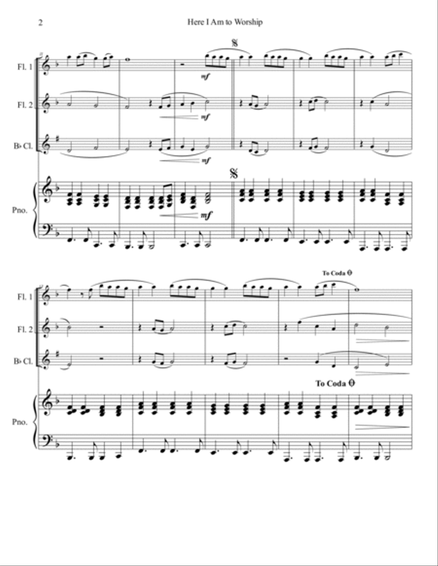 Here I Am To Worship (light Of The World) B-Flat Clarinet scores gallery preview page 3