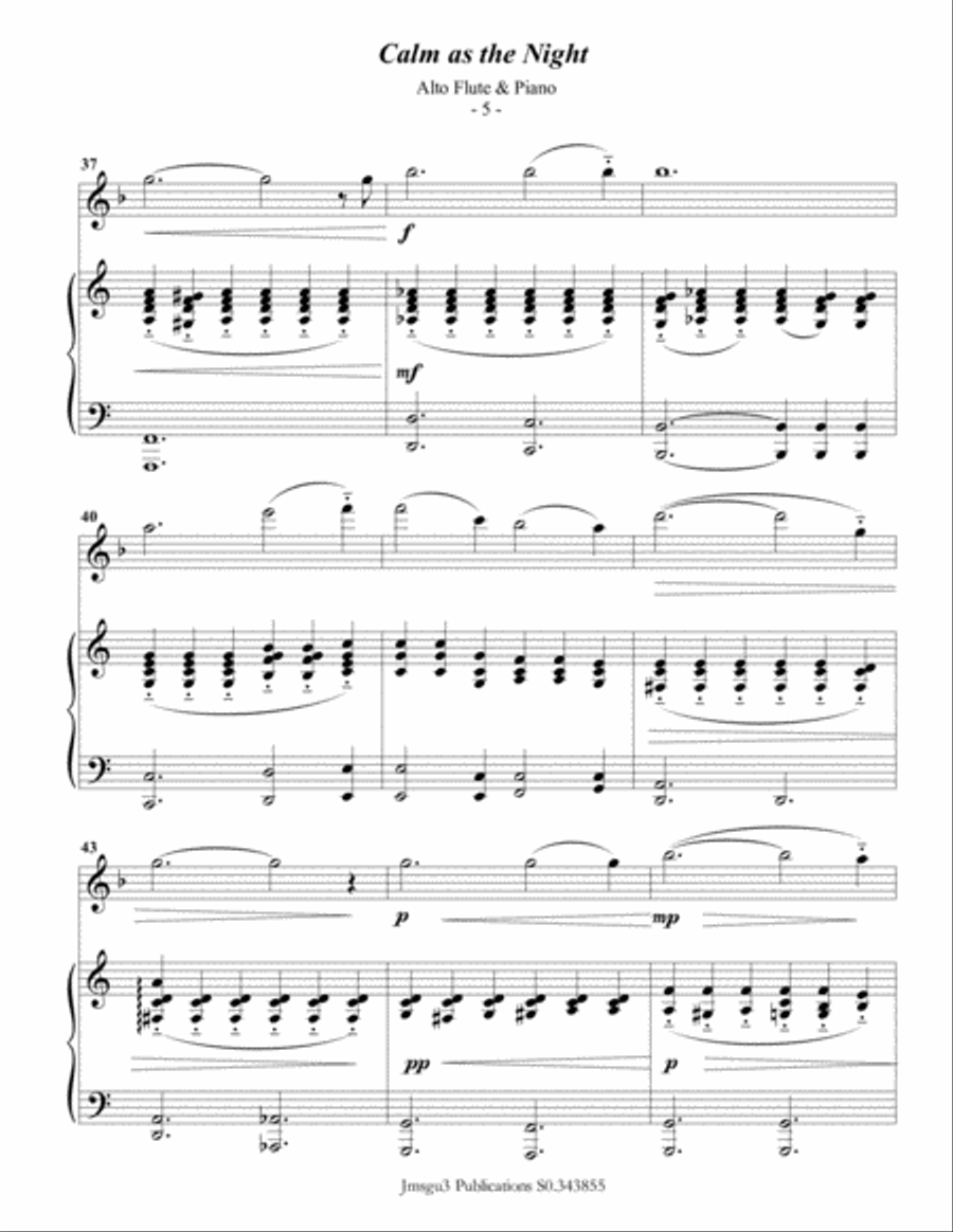 Bohm: Calm as the Night for Alto Flute & Piano Flute Solo scores gallery preview page 5