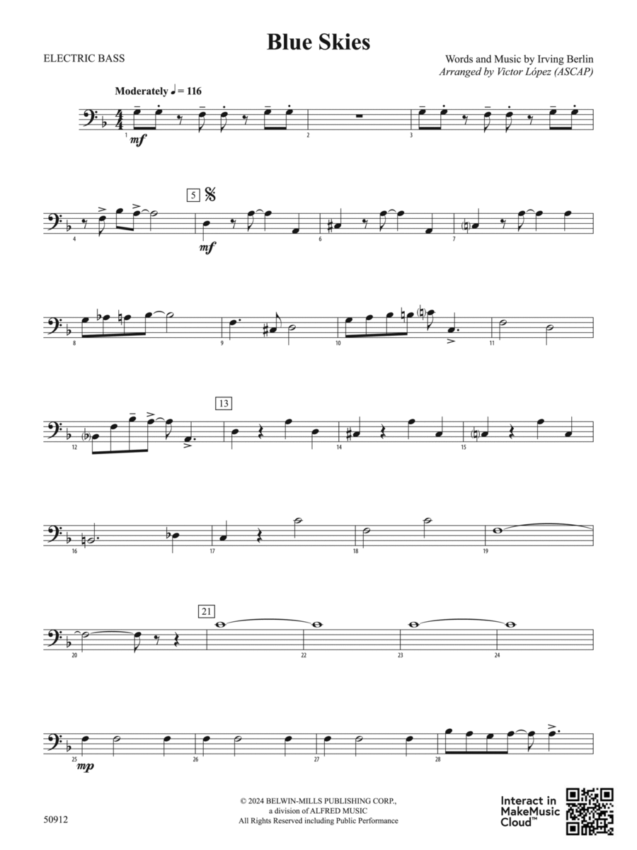 Blue Skies: Electric Bass Concert Band scores gallery preview page 1