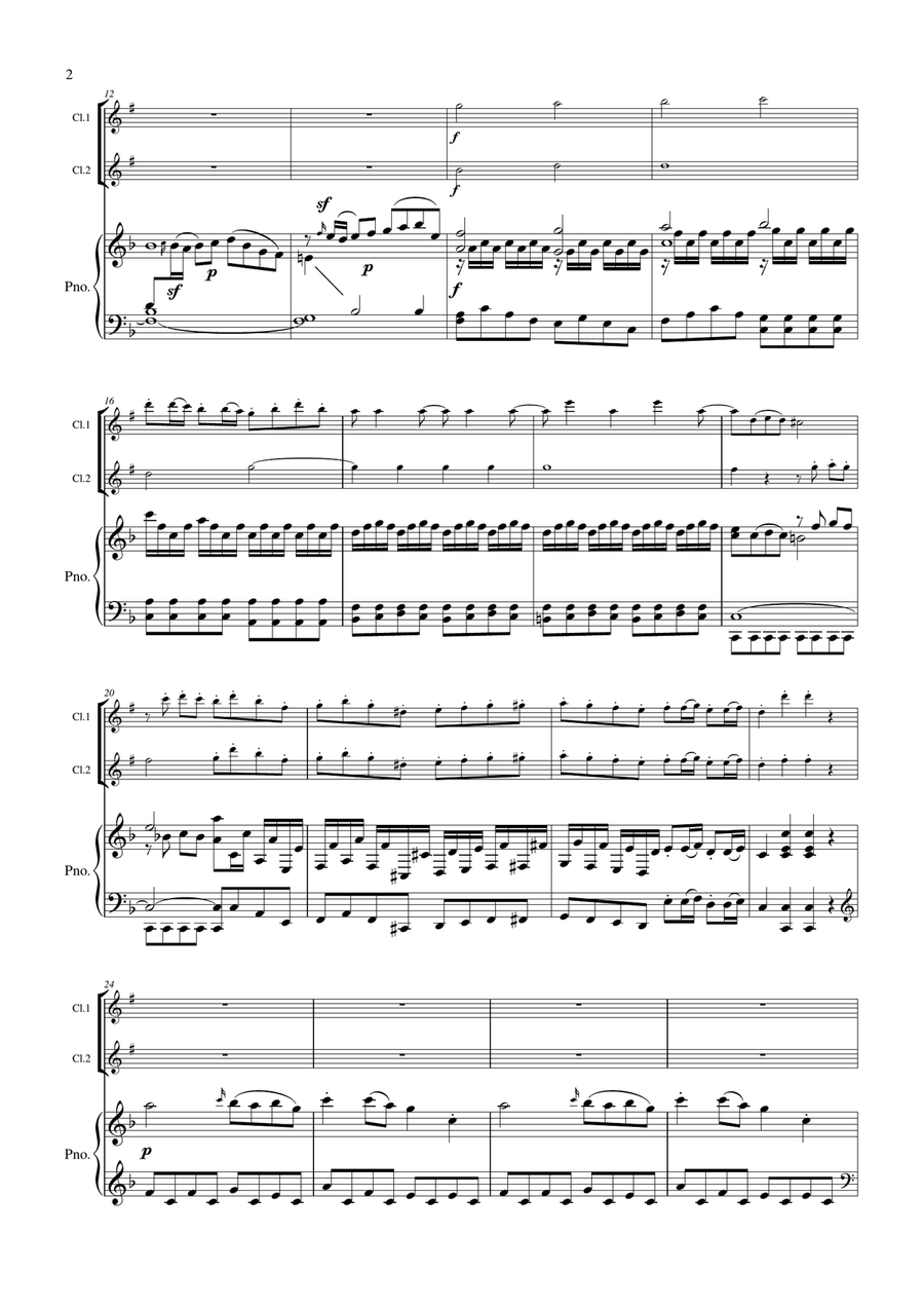Concerto in G major G.1077 arranged for 2 clarinets and piano Clarinet Duet scores gallery preview page 3