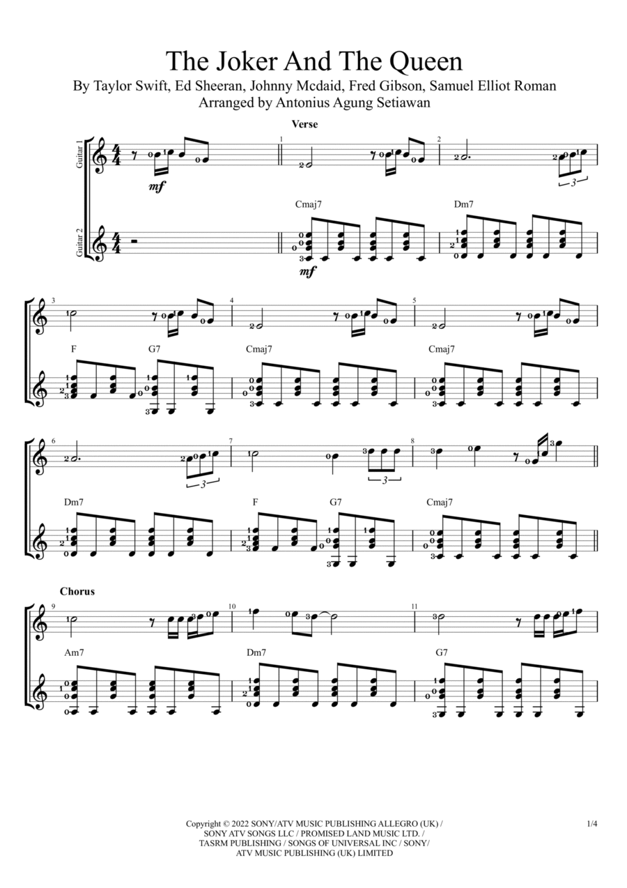 The Joker And The Queen (feat. Taylor Swift) Guitar Ensemble scores gallery preview page 1