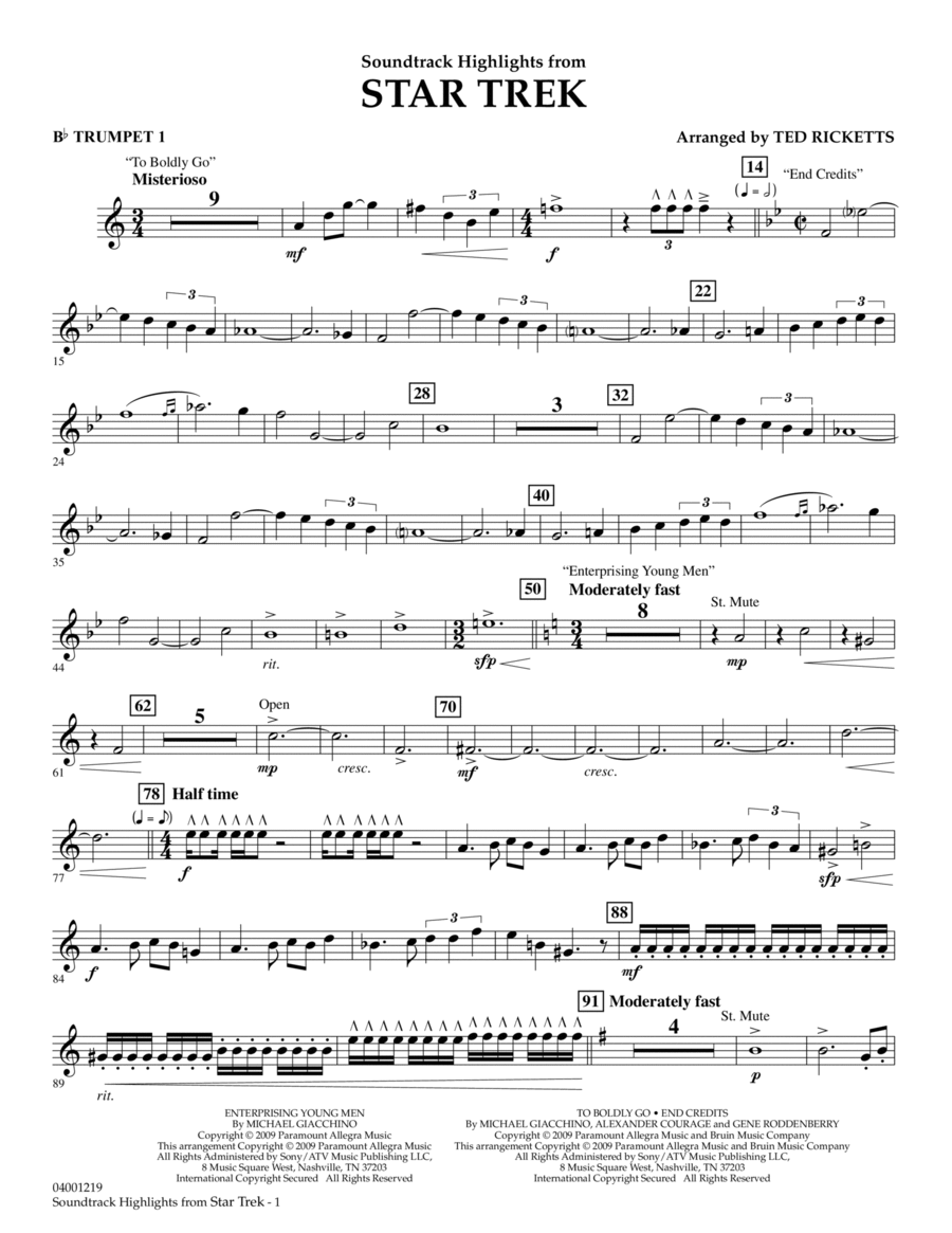 Star Trek - Soundtrack Highlights - Bb Trumpet 1 B-Flat Trumpet scores gallery preview page 1