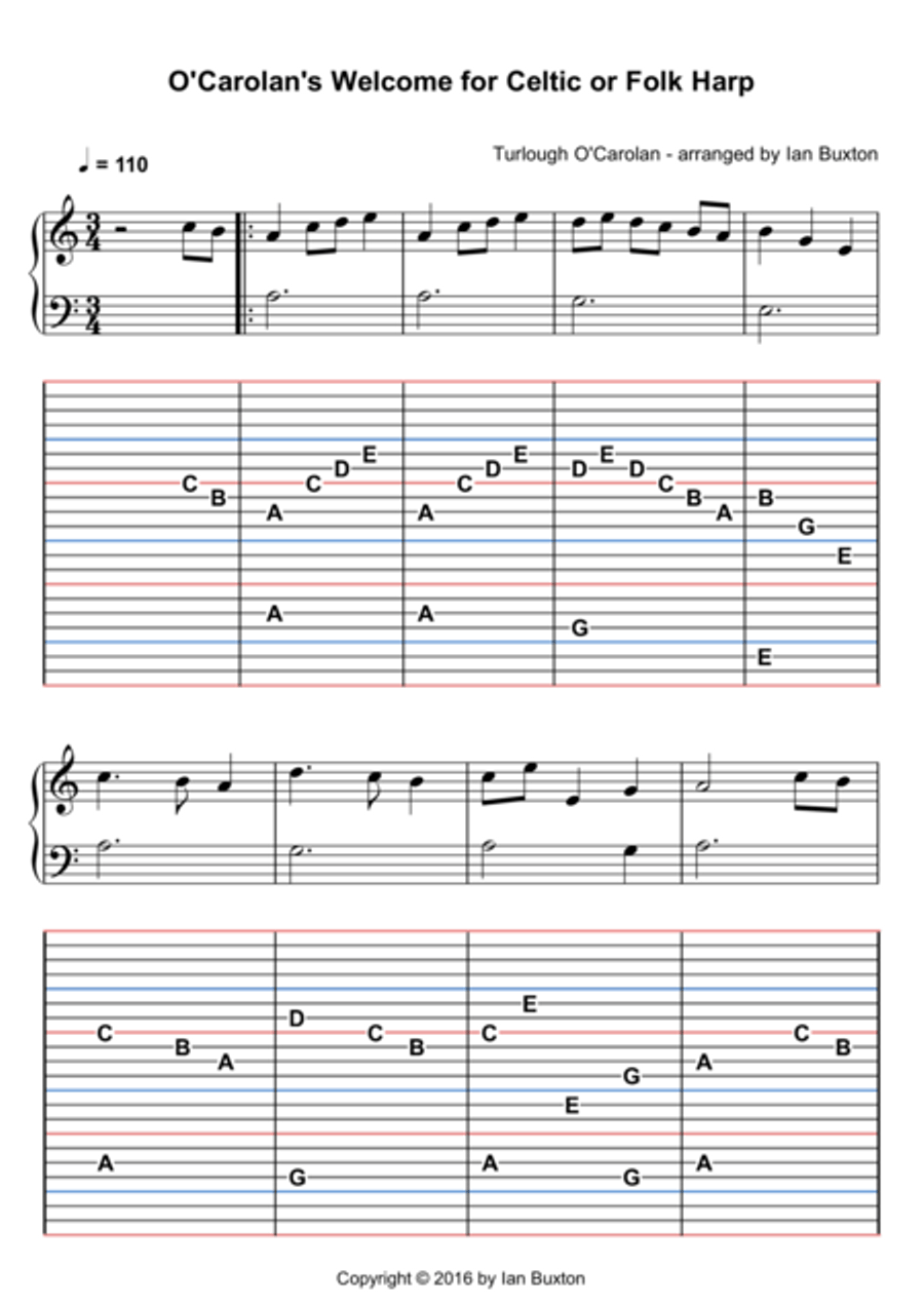 O'Carolan's Welcome for Celtic or Folk Harp Celtic Harp scores gallery preview page 1