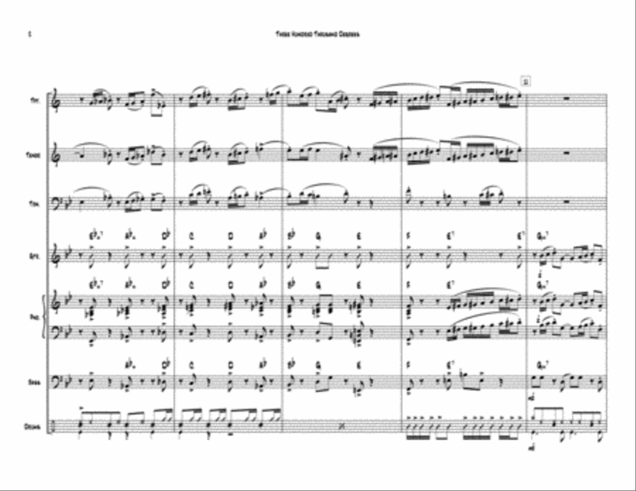 Three Hundred Thousand Degrees (trumpet, sax, trombone) Small Ensemble scores gallery preview page 3