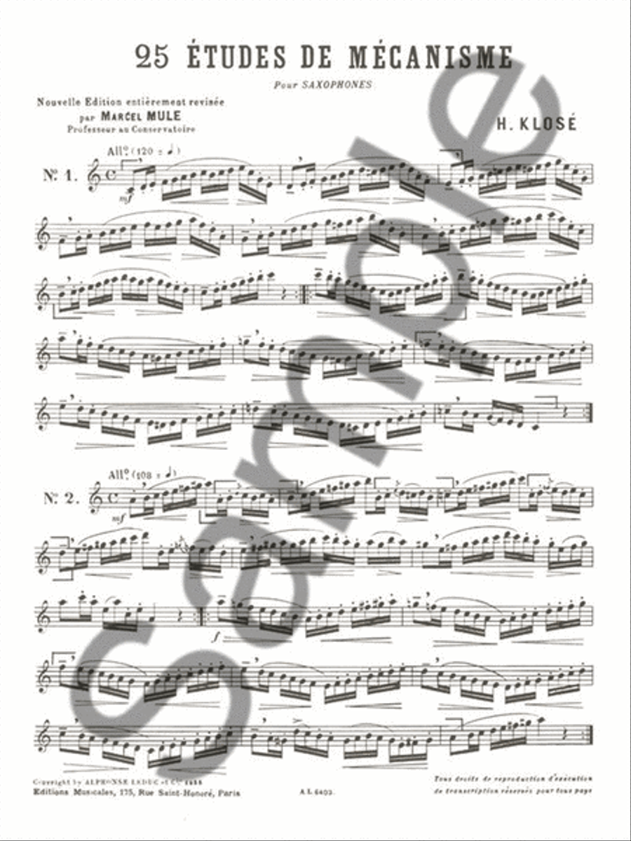 Hyacinthe Klose Vingt cinq Etudes De Mecanismes Pour Saxophones