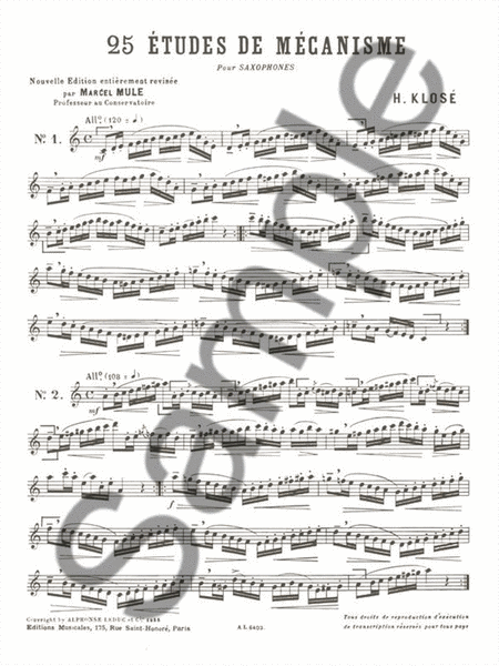 Hyacinthe Klose - Vingt-cinq Etudes De Mecanismes Pour Saxophones