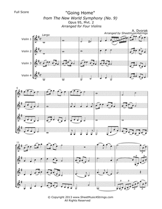 "Going Home" from the New World Symphony, Arranged for 4 Violins