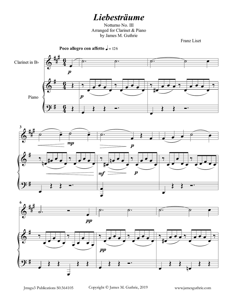 Liszt: Liebestraume for Clarinet & Piano