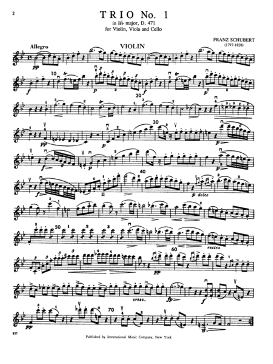 Trio No. 1 In B Flat Major String Trio scores gallery preview page 2