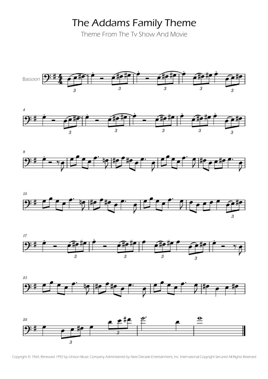 Addams Family Theme Bassoon Solo scores gallery preview page 1