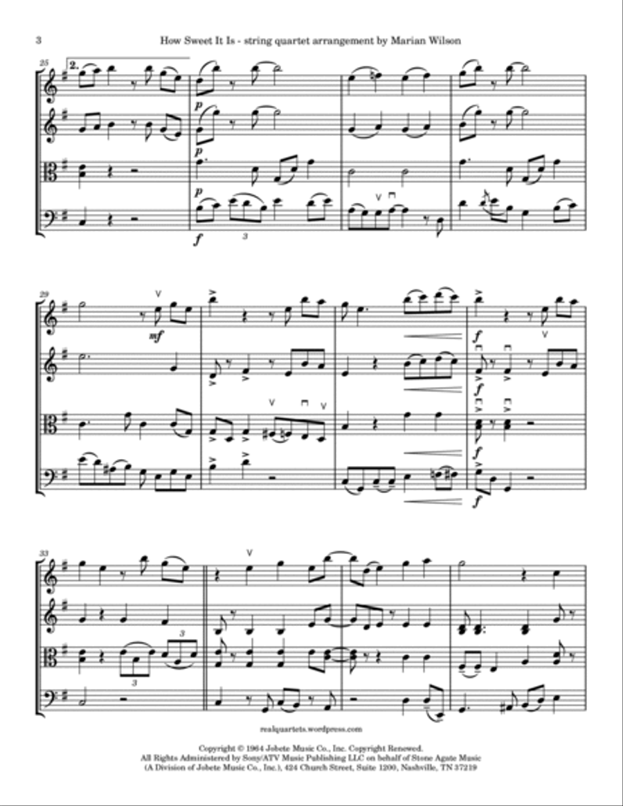 How Sweet It Is (To Be Loved By You) String Quartet scores gallery preview page 3