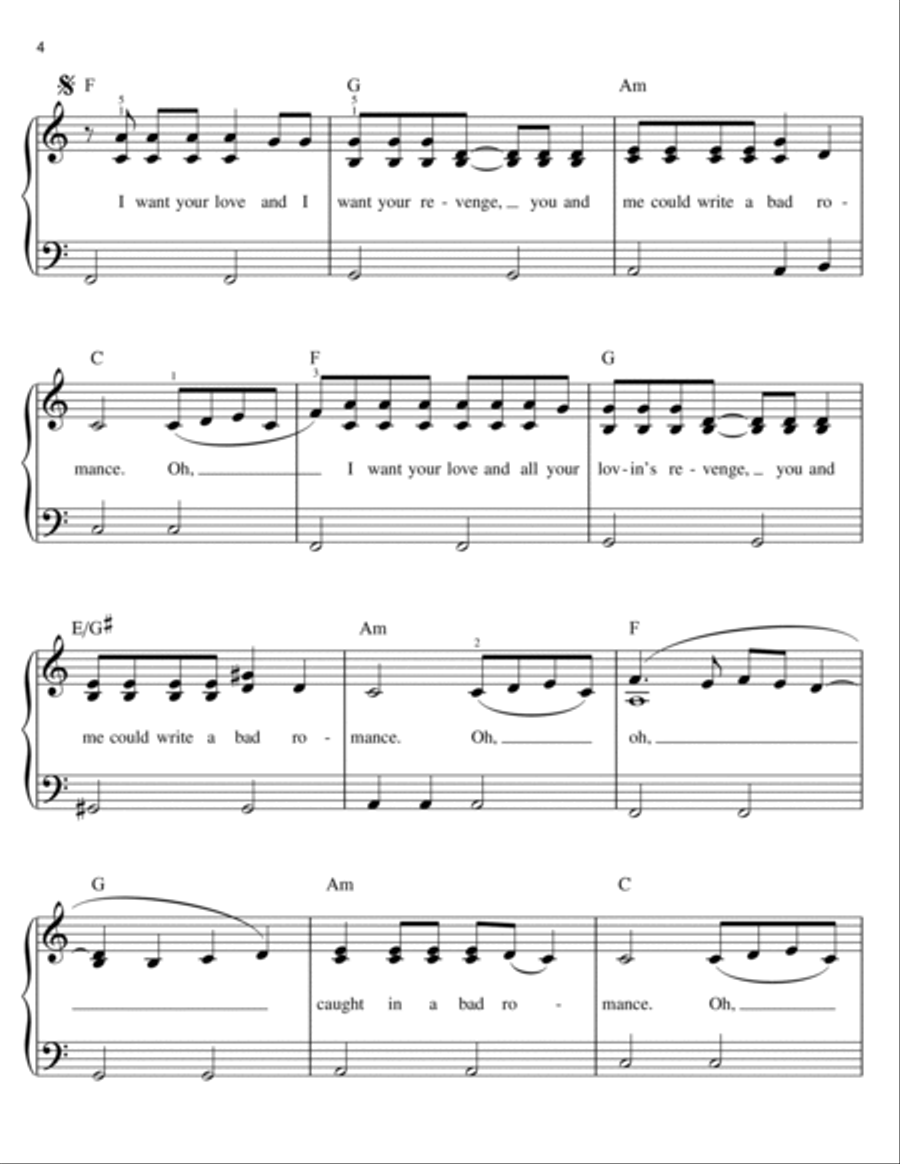 Bad Romance Easy Piano scores gallery preview page 4
