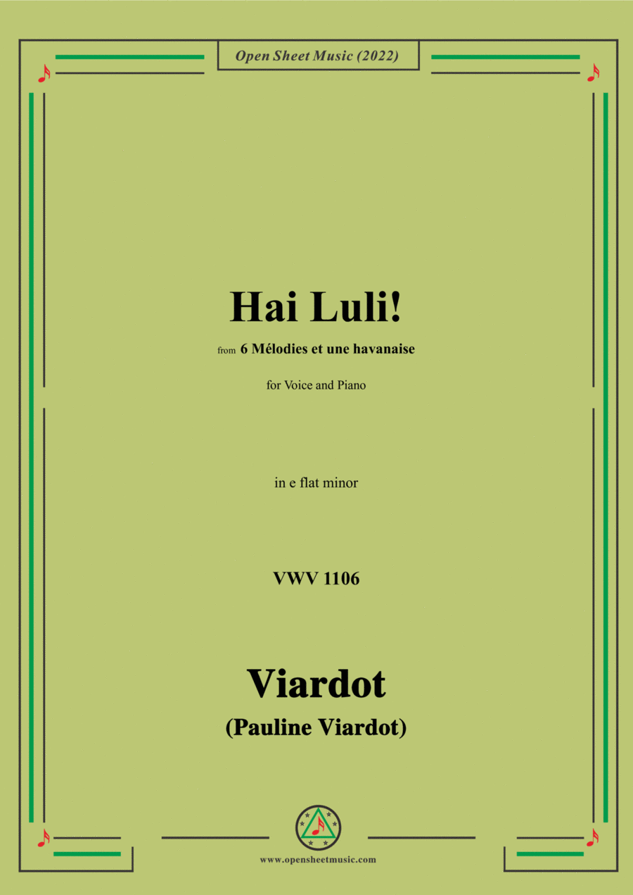 Pauline Viardot-Hai Luli!,VWV 1106,in e flat minor,from '6 Mélodies et une havanaise' Voice scores gallery preview page 1