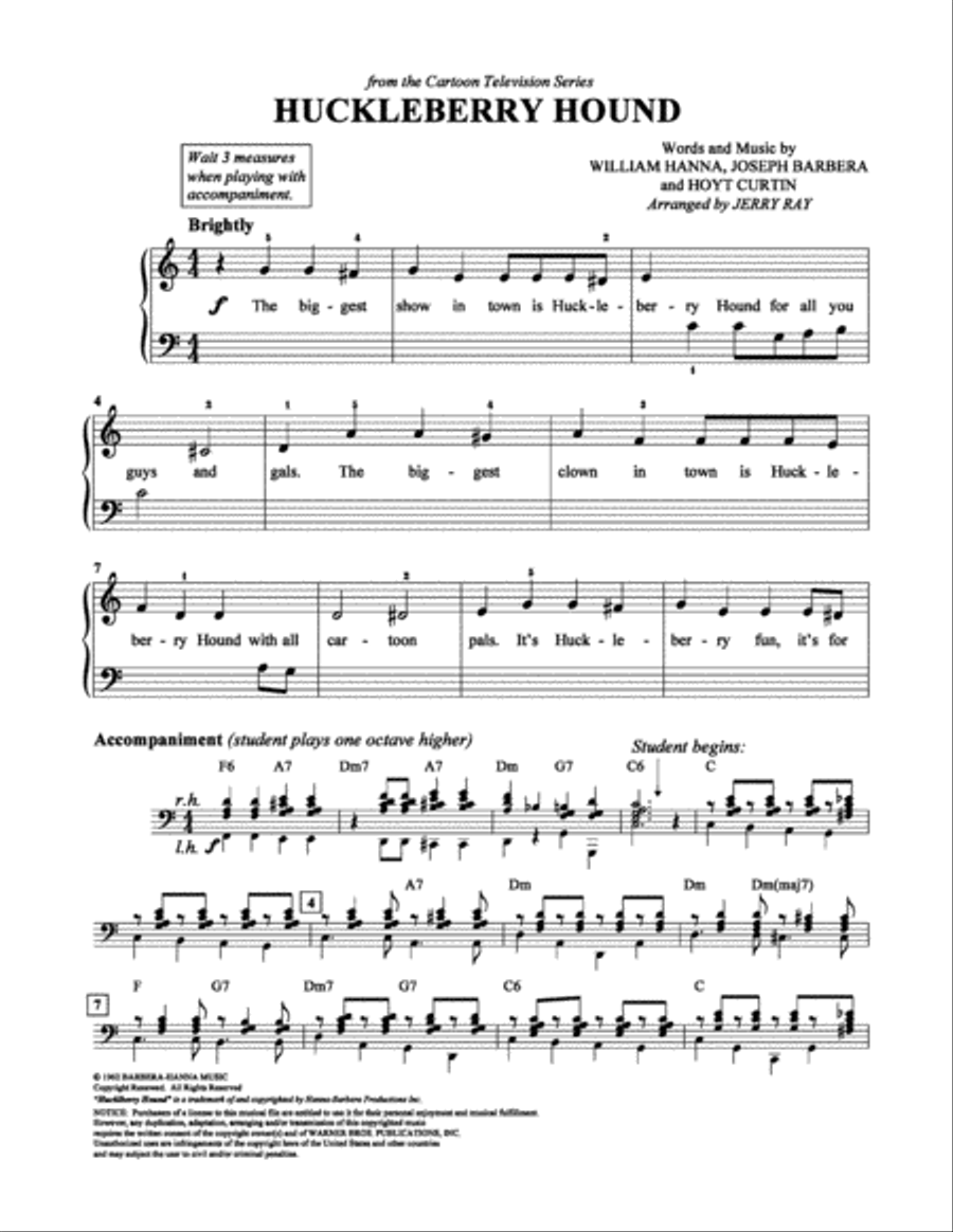 Huckleberry Hound Huckleberry Hound Easy Piano scores gallery preview page 1