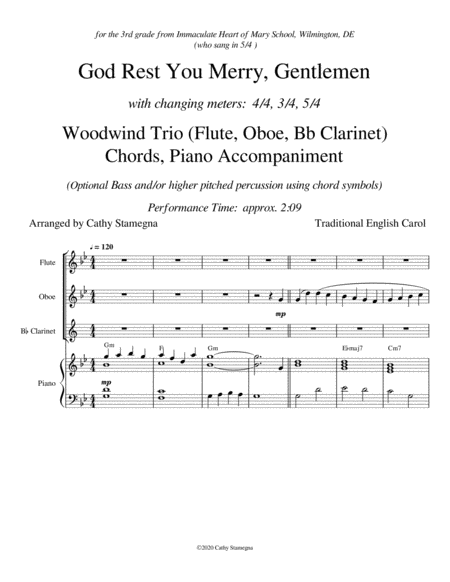 God Rest You Merry, Gentlemen (Woodwind Trio - Flute, Oboe, Bb Clarinet) (Chords, Piano Acc.) image number null