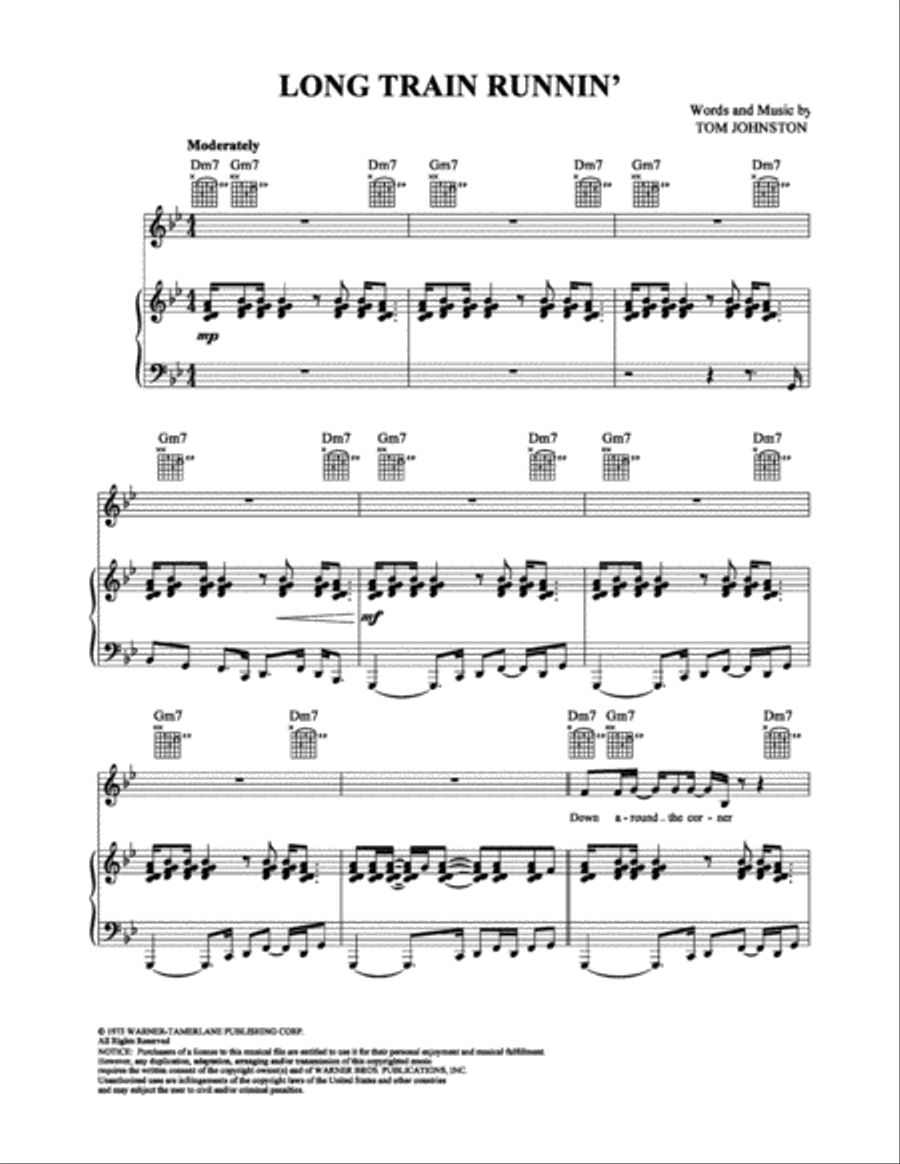 Long Train Runnin' Piano, Vocal, Guitar scores gallery preview page 1