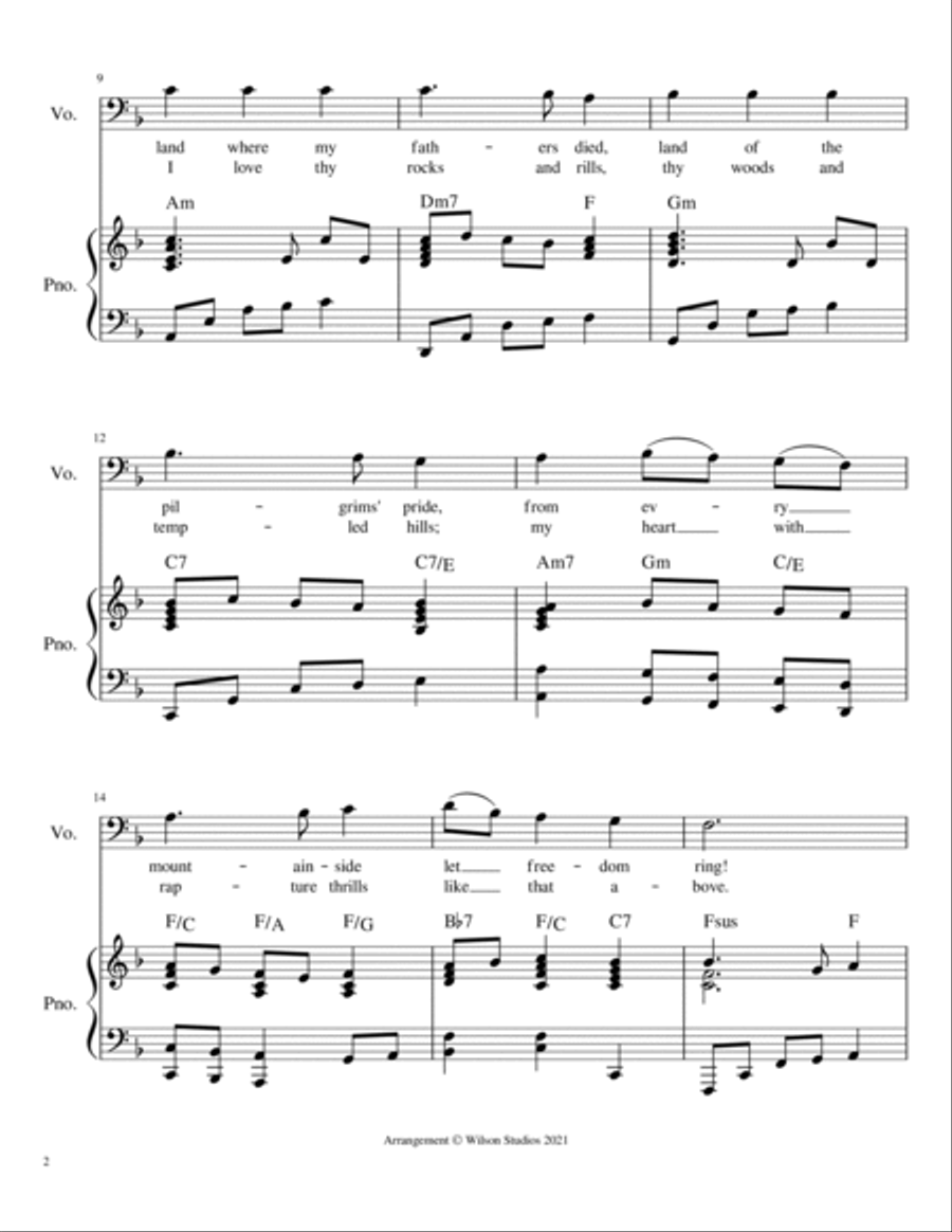 America (My Country 'Tis of Thee)--vocal solo (bass clef) Tenor Voice scores gallery preview page 2