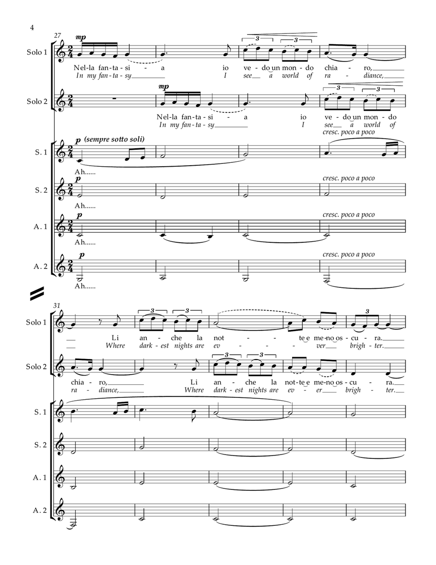 Gabriel's Oboe (Nella Fantasia), for Ladies a cappella (Solo 1, Solo 2, Solo 3, S.S A.A.) SSAA scores gallery preview page 4