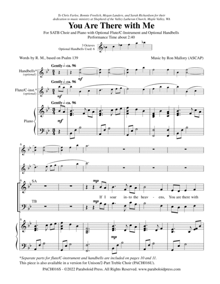 You Are There with Me - SATB choir, piano, opt. flute, opt. handbells image number null