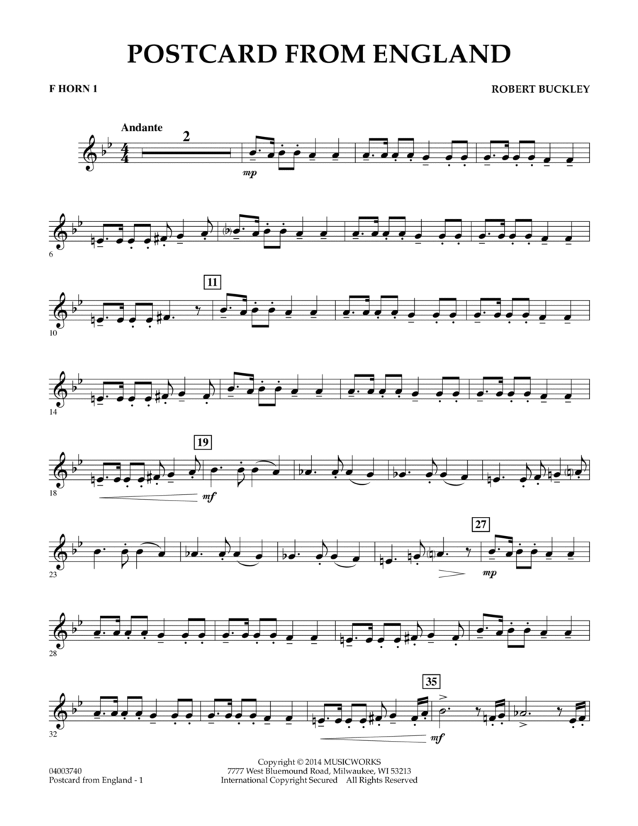 Postcard from England - F Horn 1 Concert Band scores gallery preview page 1