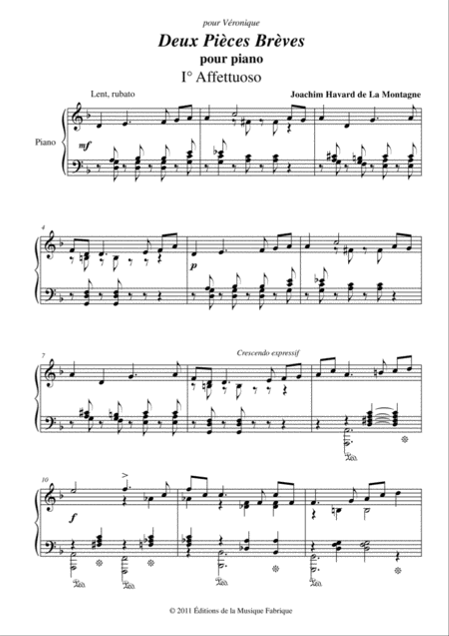 Joachim Havard de la Montagne: Deux Pièces Brèves for piano Easy Piano scores gallery preview page 2