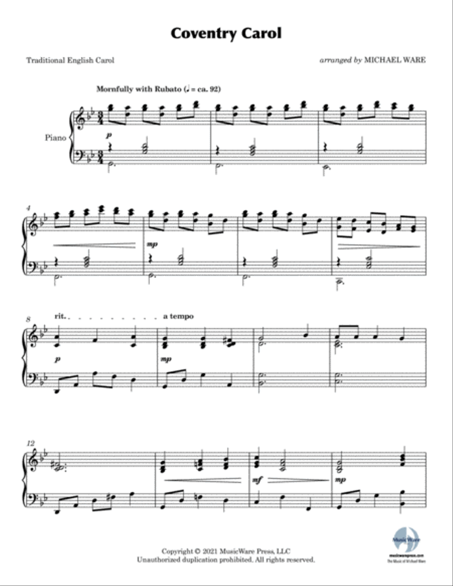 Coventry Carol Coventry Carol Piano Solo scores gallery preview page 2