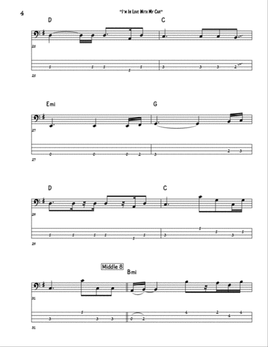 I'm In Love With My Car Bass Guitar scores gallery preview page 4