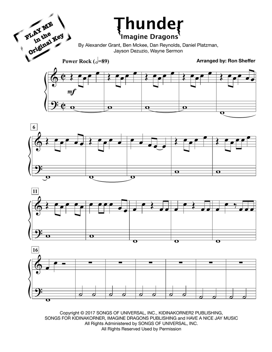 Thunder Easy Piano scores gallery preview page 1