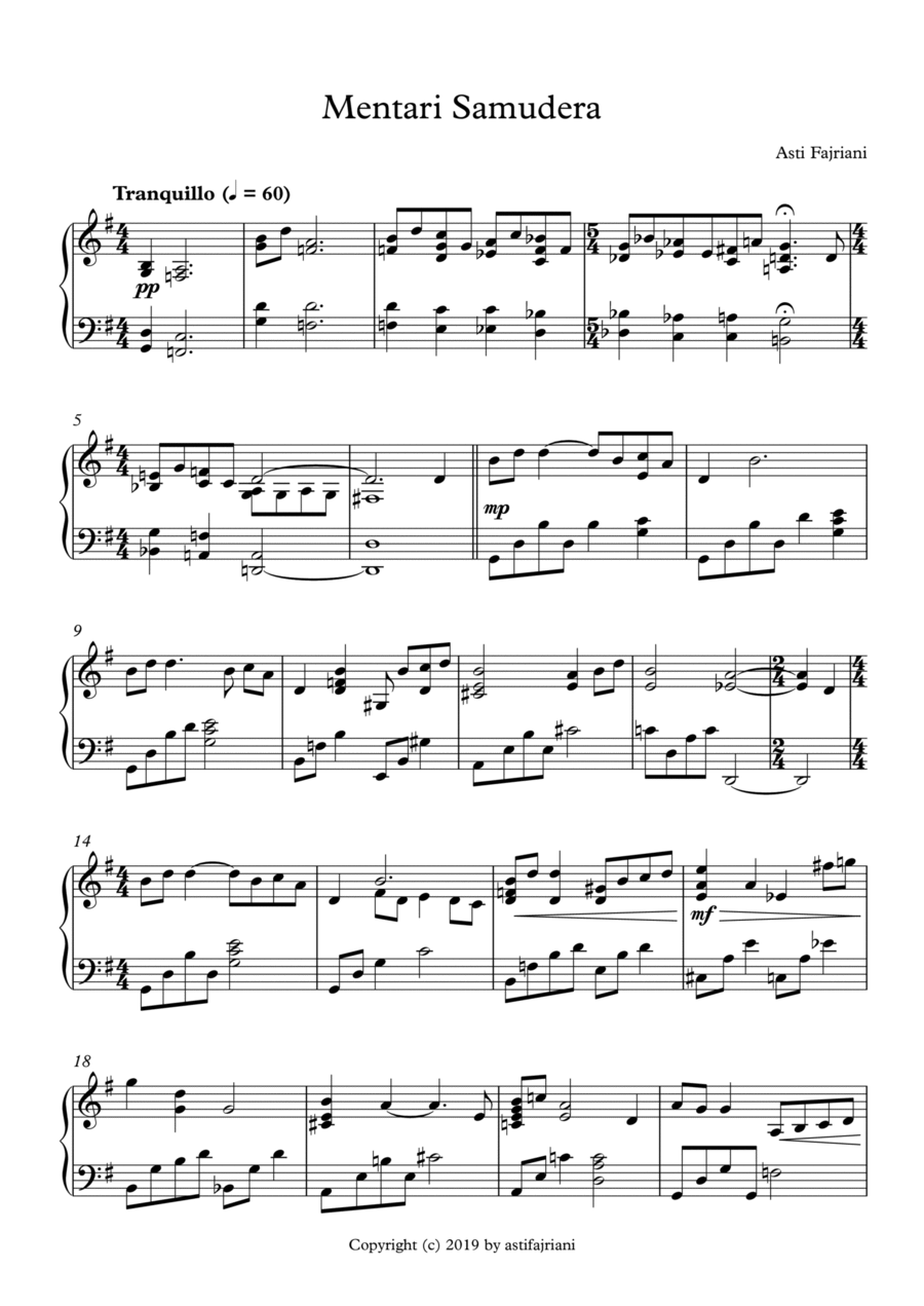 Mentari Samudera Mentari Samudera Piano Solo scores gallery preview page 1