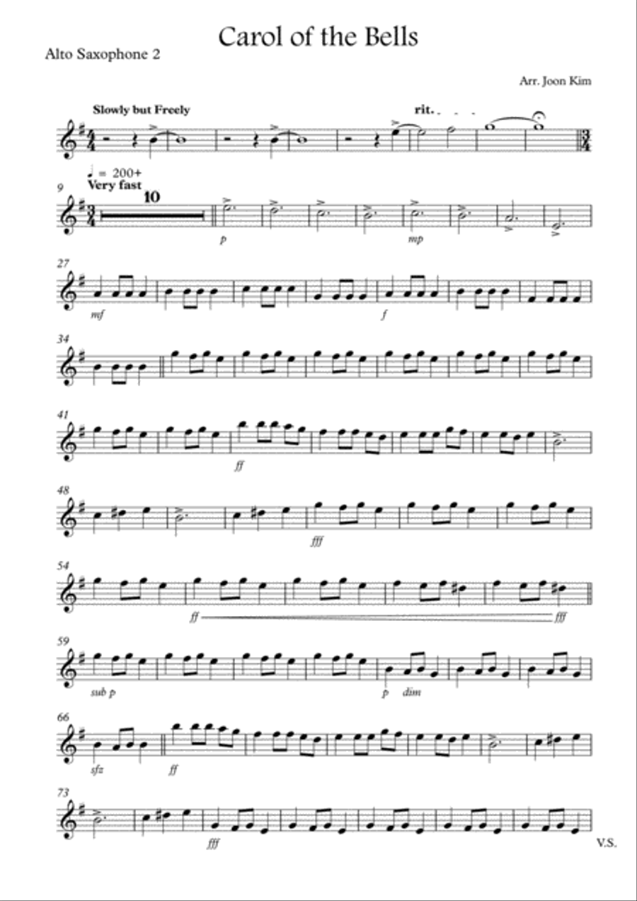 Carol of the Bells for Saxophone Quartet Saxophone Quartet scores gallery preview page 4