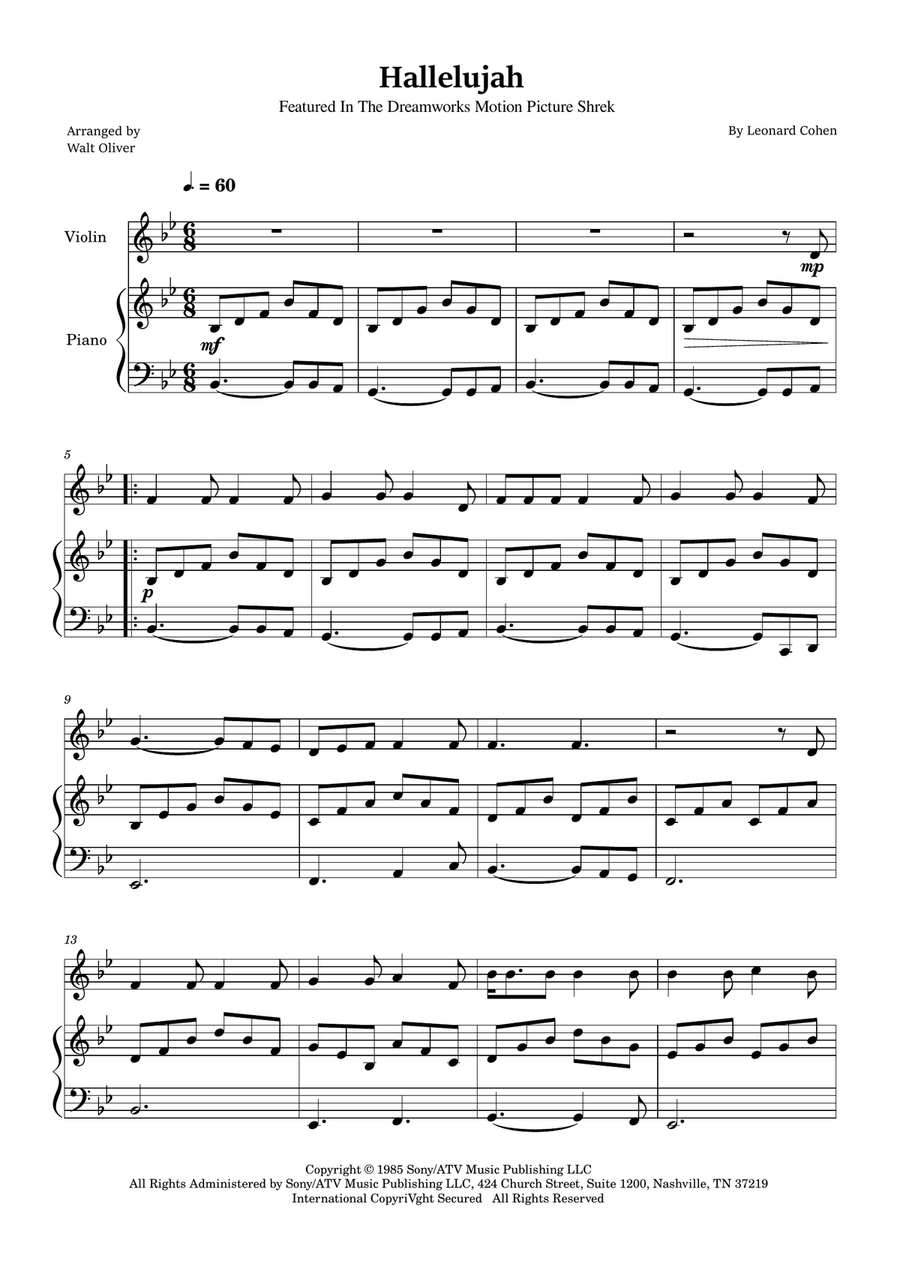 Hallelujah Violin Solo scores gallery preview page 1
