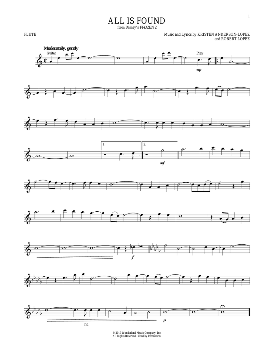 All Is Found (from Disney's Frozen 2) Flute Solo scores gallery preview page 1