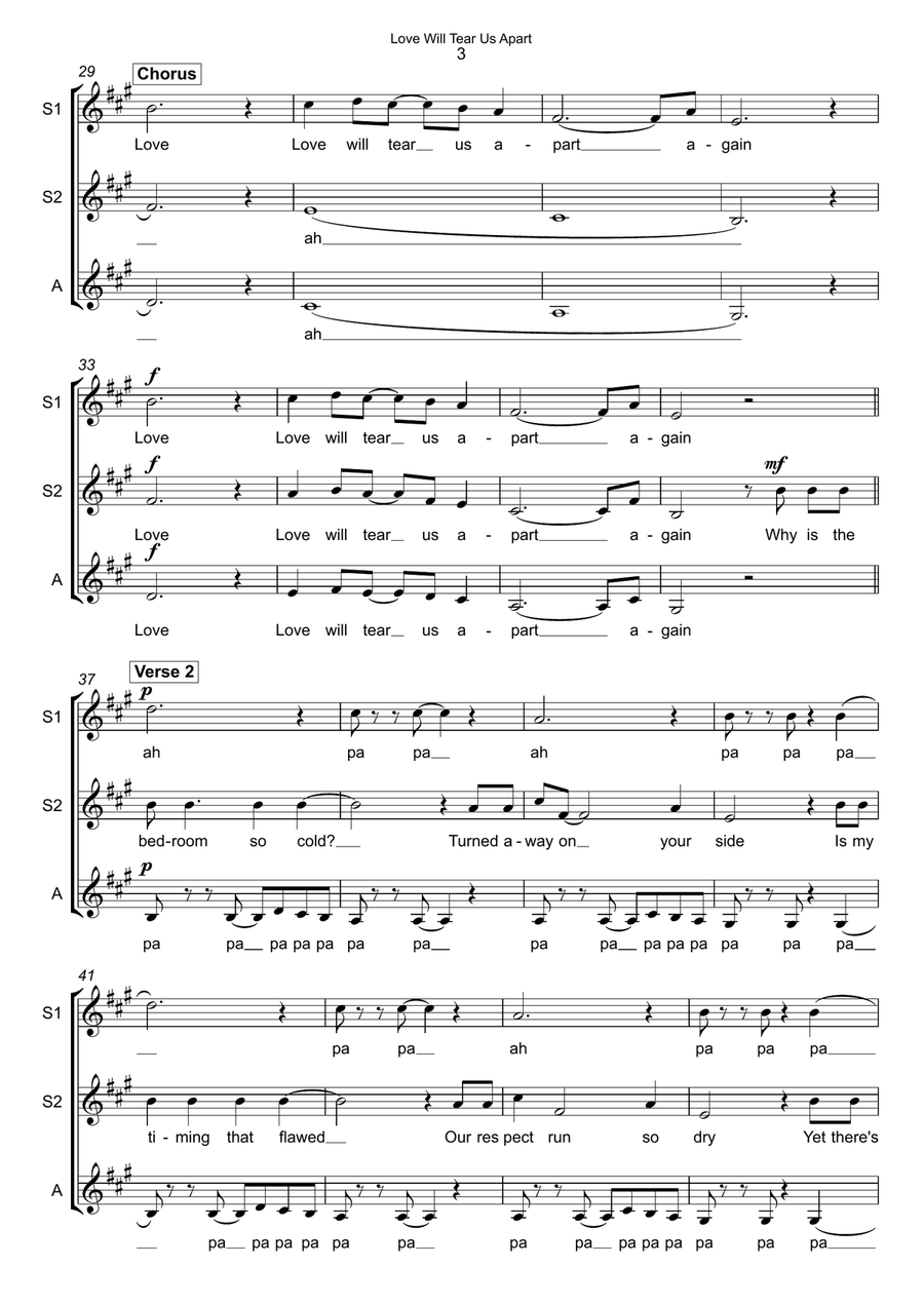 Love Will Tear Us Apart SSA scores gallery preview page 3