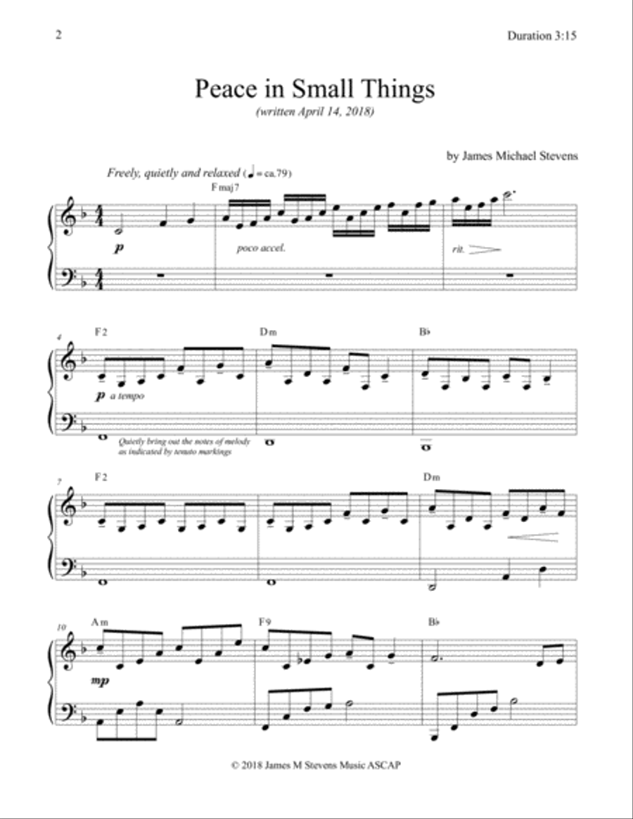Peace in Small Things Piano Solo scores gallery preview page 2