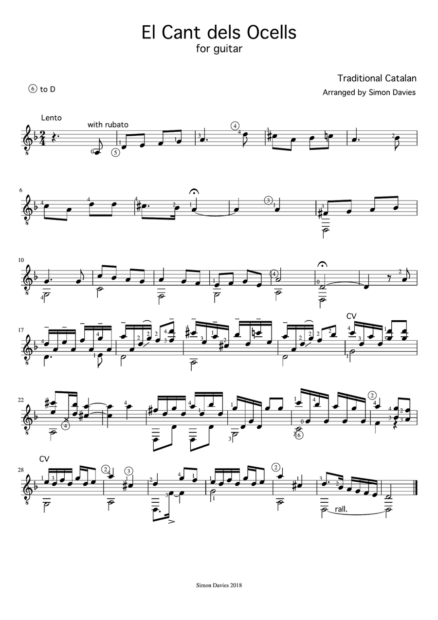 El Cant dels Ocells Guitar Solo scores gallery preview page 1