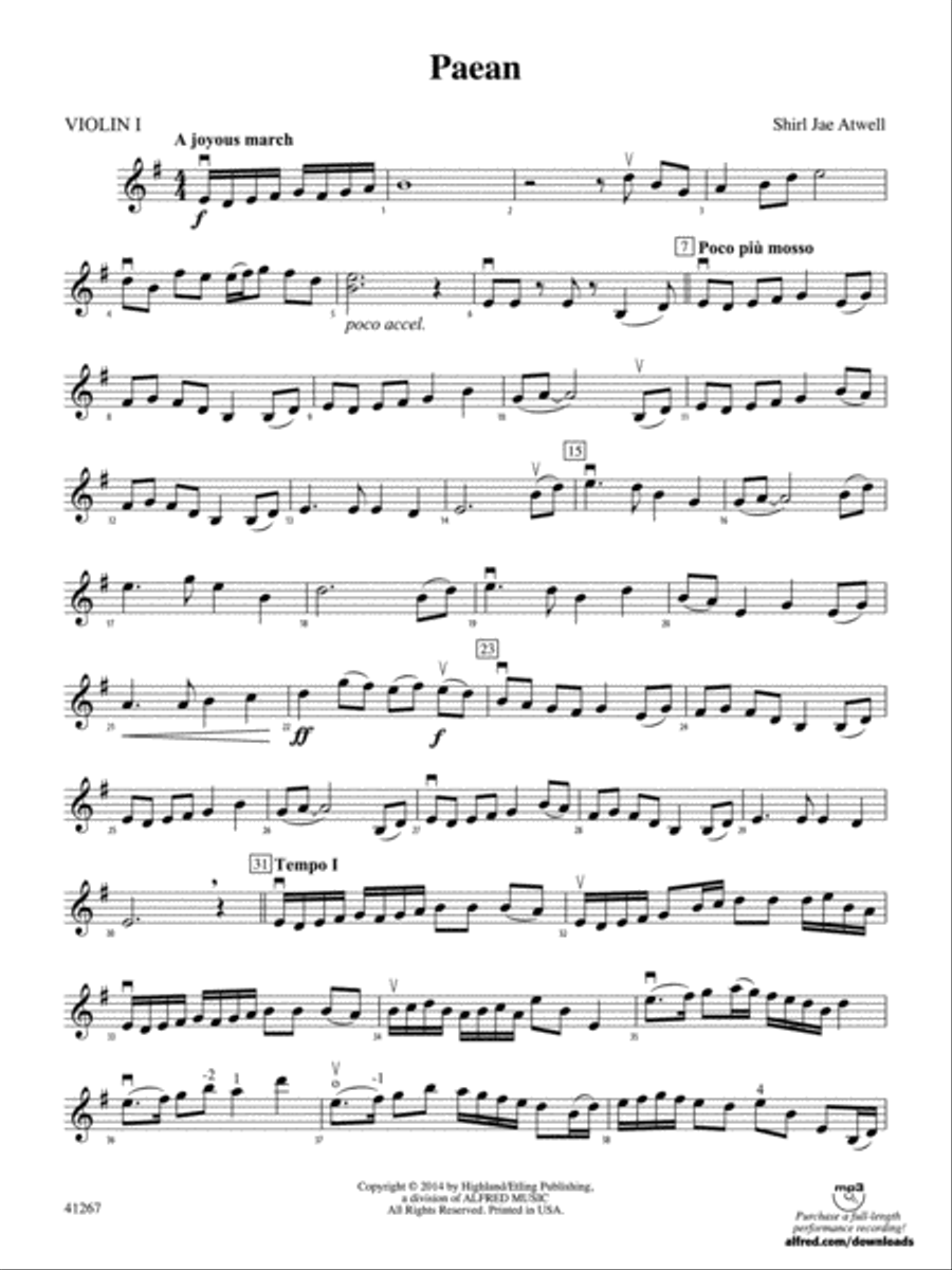 Paean: 1st Violin String Orchestra scores gallery preview page 1