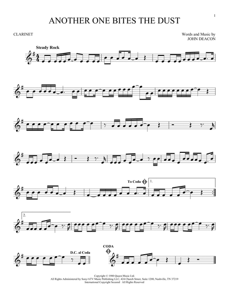Another One Bites The Dust by Queen - Clarinet Solo - Digital Sheet Music